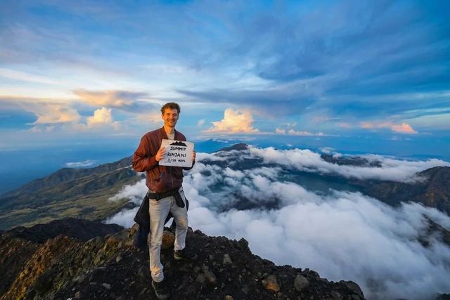 Summit sign at the top of Mount Rinjani, 3,726 mdpl